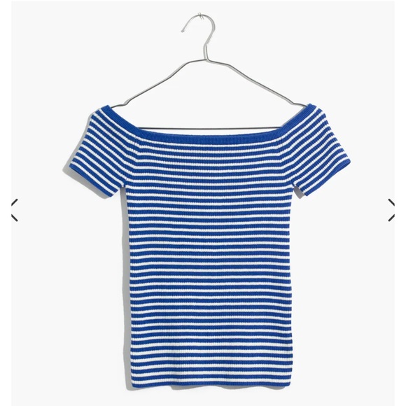 Madewell Off-the-Shoulder Sweater in Blue Stripe - size M - NWT - Picture 5 of 8